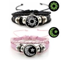 Bracelet en cuir tressé multi-couches fait main unisexe vintage avec perles, motif Lune et Soleil, pour les amoureux du temps