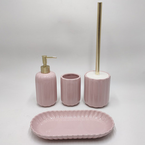 Home Decor <strong>Ceramic</strong> Bathroom <strong>Accessories</strong> Set Baby Pink Set Bathroom <strong>Accessories</strong> Use for <strong>Bath</strong> and Hotel - Product Image 3