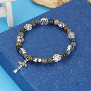 Il popolare Saint Benedict bracciale croce in lega naturale gemma 8mm occhio di tigre bracciale amuleto ciondolo rosario croce bracciale - Product Image 4