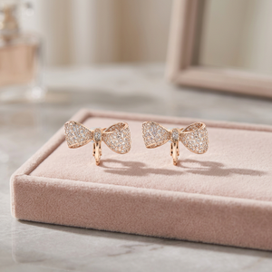 Women's Dense Inlaid Brass Zircon Claw Setting Trendy <b>Bow</b> Clip Earrings (<b>Large</b> Size) for Wedding Engagement Party & Gift - Product Image 3