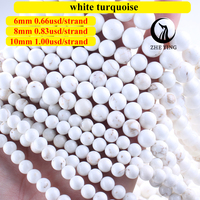 Zhe Ying 6mm 8mm 10mm Runde Naturstein Weiß Türkis Perlen Heil kristall Runde Weiß Türkis Perlen