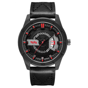 Racing Inspired Mens Sport Watch Rotating Gear Dial Black Case Leather Band Timepiece - Product Image 3