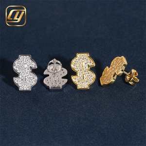 Boucles d'oreilles clous Moissanite en forme de dollar, en argent 925 plaqué or 18 carats, style Hip-hop, unisexe, pour usage quotidien, sertissage pavé, certificat GIA - Product Image 5