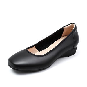 Zapatos <span class=keywords><strong>de</strong></span> Tacón <span class=keywords><strong>de</strong></span> Lujo para Mujer <span class=keywords><strong>de</strong></span> Piel Genuina, Zapatos <span class=keywords><strong>de</strong></span> Cuña Cómodos con Suela Suave, Punta Cuadrada sin Cordones para <span class=keywords><strong>Azafata</strong></span> Profesional - Product Image 2