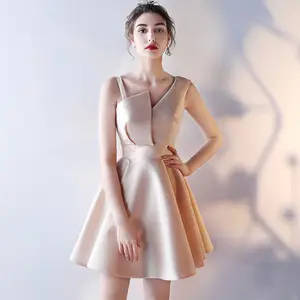 Không Tay Một Vai Bất Đối Xứng ĐẦM DỰ TIỆC Phù Dâu Tiệc Thu Thập Cocktail Mini Flare Dress