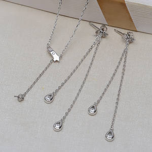 Pendentif en argent S925 en forme de feuille, accessoires de bijoux DIY, ensemble avec support de perle vide, boucles d'oreilles Tide Drop 1294 - Product Image 2