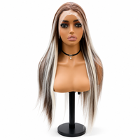Perruque Lace Front Française 13x4 Cheveux Humains Remy Lisses Mi-longs Couleur Piano Blond Platine Mèches Brunes Bonnet Noué à la Main
