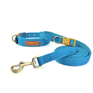 Wholesale Canvas <b>Dog</b> <b>Collar</b> Leash Set Custom PU Name Plate Antique Metal Buckle Adjustable Pet Walking Kit OEM ODM Supported - Product Image 5