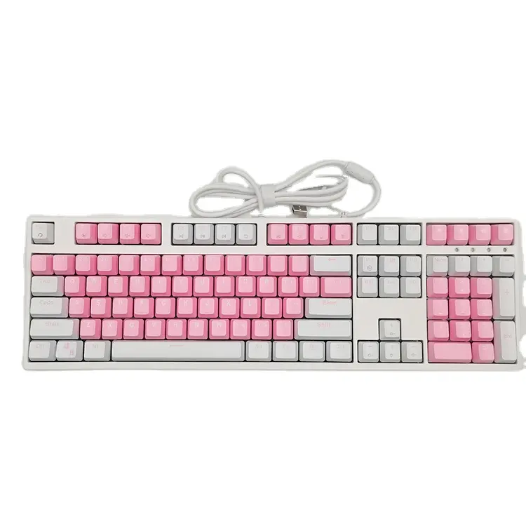 108 उच्च गुणवत्ता प्रतिस्पर्धी मूल्य यूएसबी वायर्ड कीबोर्ड गुलाबी यांत्रिक कीबोर्ड