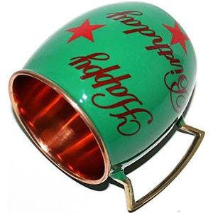 PARIJAT HANDICRAFT Green Ceramic Moscow Mule <b>Mugs</b> Smooth Finish Copper <b>Reusable</b> with Handle Special Design - Product Image 2