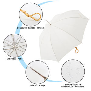 ร่มโค้งทรงสูง ด้ามจับไม้ไผ่ ร่มกึ่งอัตโนมัติแบบเปิดตรง ร่มกันแดดแบบมีรูที่ด้ามจับ - Product Image 6