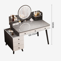 Table de toilette moderne nordique en MDF extensible pour femme avec miroir de maquillage sur pied à LED et tiroirs de rangement pour appartement et chambre