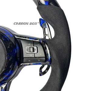 Volant en fibre de carbone forgée bleue avec LED pour Volkswagen MK7 GTI R <span class=keywords><strong>Golf</strong></span> <span class=keywords><strong>7</strong></span> <span class=keywords><strong>Golf</strong></span> 6 MK7 MK7.5 Passat Scirocco avec Alcantara - Product Image 3