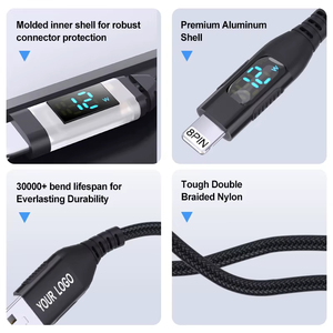 Câble <span class=keywords><strong>USB</strong></span> <span class=keywords><strong>vers</strong></span> 8 broches JILIAN 6FT 10FT 12W avec affichage numérique LED et charge rapide PD, câble <span class=keywords><strong>USB</strong></span>-C <span class=keywords><strong>vers</strong></span> 8 broches pour appareils Apple - Product Image 3