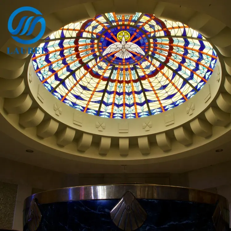 New design building glass roof dome colorful patterned cathedral dome stained glass price