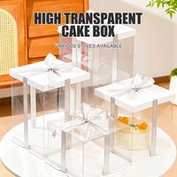 Boîte à gâteau carrée biodégradable PET+Papier, haute, entièrement transparente, pour emballage de gâteau d'anniversaire, avec couvercle en carton blanc, pour boulangerie et sushis