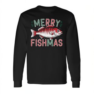 Maglietta a maniche lunghe Merry Fishmas Bass Fishing Ugly Christmas per pescatori - Product Image 3