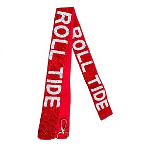 Lanière rouge perlée Roll Tide avec crochet métallique, sangle en polyester tendance - Product Image 1