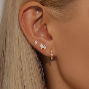 Juego de Aretes de Oro, Joyería de Moda, Aretes Geométricos con Zirconia en Forma de Ojo de Caballo para Chicas - Product Image 3