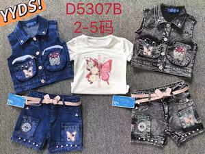 Set in Denim per Bambine Modello YQ312 da 10,45 Dollari, Taglia 2-5 Anni, 3 Pezzi con Maniche Corte, Vendita all'Ingrosso, Foto Reali - Product Image 5