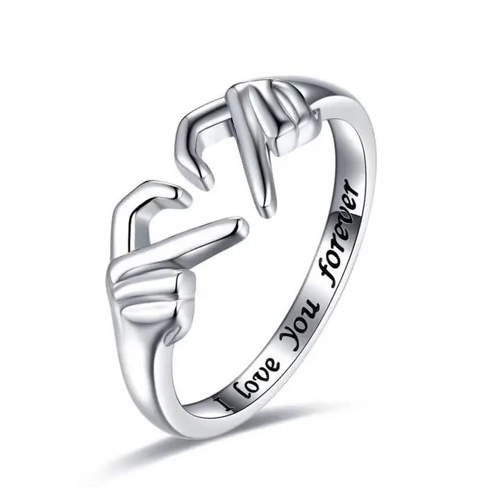 Amazons hot sale two-handed heart-to-heart ring love hug hand couple romantic ring for girlfriend I love your forever rings