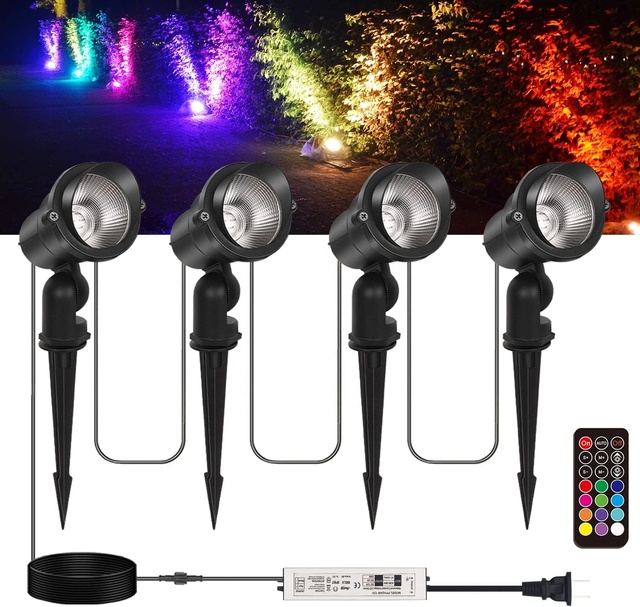 32W Colorful Landscape Spotlight Outdoor with Transformer IP65 Brim Projection Light 12V Tree Flag Landscape Light 4-piece Set