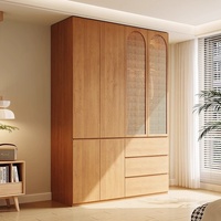 Armoire de chambre modulaire personnalisable en bois massif de style japonais avec porte à charnières, unité de tiroirs et armoire de rangement - Vente en gros