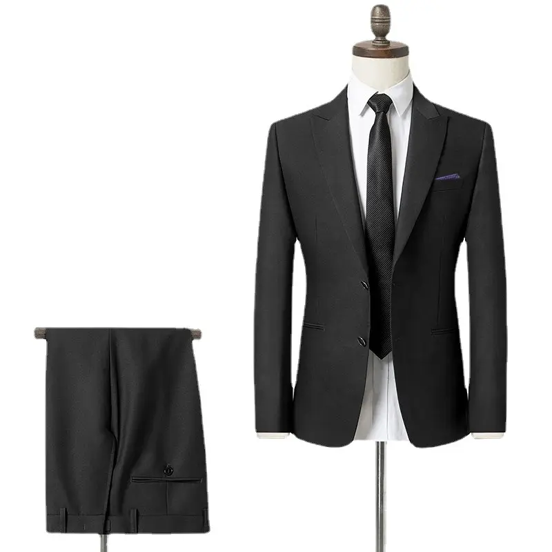 Kustom kelas atas bisnis sederhana pria warna Solid hitam 2 buah pria ukuran besar jas Slim Fit untuk pria