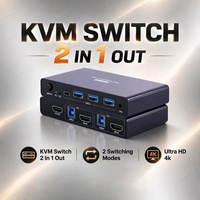 Commutateur KVM HDMI 2 ports pour 2 ordinateurs, partage d'un moniteur et d'un clavier-souris avec contrôleur filaire, 4K 60Hz, Plug and Play
