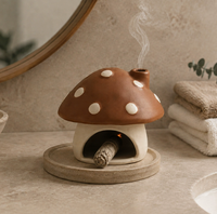 Brûleur d'encens artisanal en forme de champignon, porte-encens en céramique artisanale avec orifice de fumée pour cônes, bâtonnets et herbes, décoration de bureau rétro