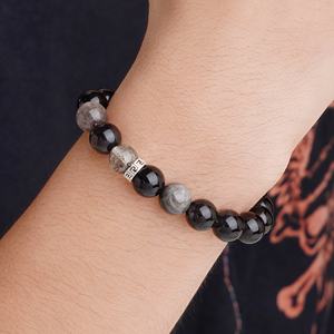 Augmenter l'énergie guérison spirituelle pierre naturelle bijoux 10mm vert fantôme cristal charme noir <span class=keywords><strong>obsidienne</strong></span> perle <span class=keywords><strong>Bracelet</strong></span> pour hommes - Product Image 2