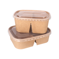 Boîtes d'emballage alimentaire jetables rectangulaires biodégradables à deux compartiments avec logo personnalisé Printon, en papier kraft, boîte à lunch