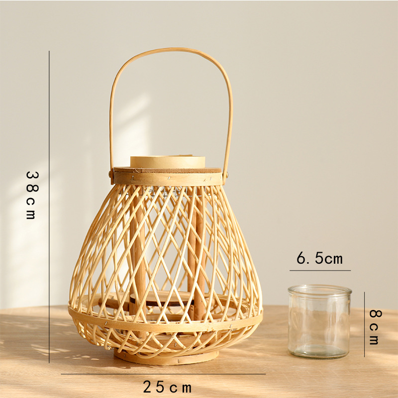 Eco-Friendly Home Decor Creative Bamboo Woven Rattan Wind Lamp Candle Holder for Dining Table Room Floor