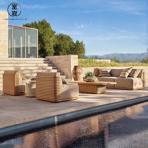 Ensemble de canapés d'extérieur haut de gamme, combinaison de meubles en teck pour villa, cour, hôtel, séjour, canapé de loisirs imperméable, patio, plage - Product Image 2