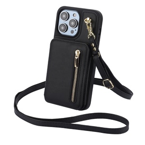 Crossbody PU Leather trở lại trường hợp đối với <span class=keywords><strong>iPhone</strong></span> 16 15 14 13 12 11 Pro Max dây kéo dây ví khe cắm thẻ từ đứng điện thoại Bìa - Product Image 3