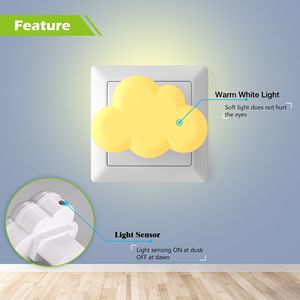 OEM Available Cute Cloud LED <b>Plug</b>-<b>in</b> Night <b>Light</b> for Kids, Auto <b>Light</b> Sensor, Energy Saving ABS Night Lamp US EU <b>Plug</b> - Product Image 3