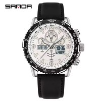 Montre à quartz pour homme avec double affichage, boîtier en acier, lunette verte, tachymètre, date, semaine, bracelet sport