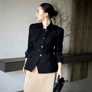 Wholesale Women's <b>Belted</b> Trench Coat <b>Slim</b> Fit Cotton Twill Jacket Elegant Office Outerwear OEM ODM - Product Image 1