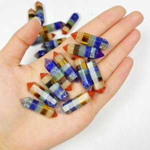 Bacchetta a torre con pietre preziose a 7 colori di alta qualità all'ingrosso 3cm Mini sette punti a doppia terminazione Chakra per la decorazione - Product Image 2