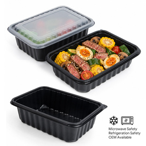 Contenedor de Alimentos Desechable Apto para Microondas, de PP, 1200 ml, Rectangular Negro, con Tapa, Caja de Plástico para Preparación de Comidas, Plato Bento para Llevar - Product Image 1