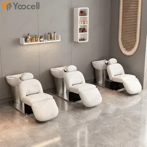 Yoocell modern silver base shampoo chairs set hair salon furniture cheap electrical control shampoo basin bowl and chair