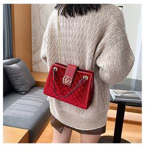 Bolsos de mujer clásicos informales a la moda, Bolso de terciopelo con entramado de diamantes y cadena de Metal, bandolera de hombro para uso diario - Product Image 5