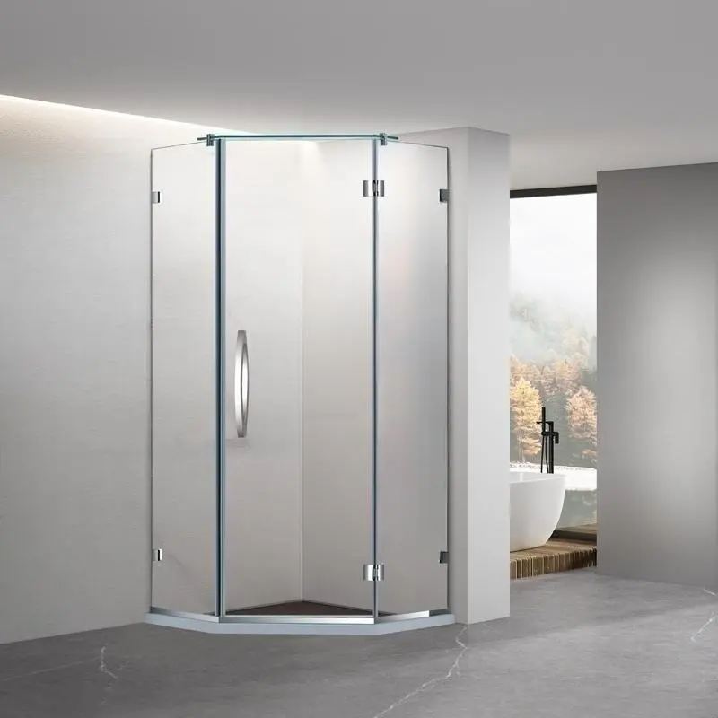 Puertas de ducha pivotantes con forma de diamante para esquina de baño, cabina de ducha de vidrio de 8mm sin marco