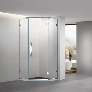 Pintu mandi tanpa bingkai bentuk berlian Pivot, pintu Pancuran kaca 8mm sudut kamar mandi