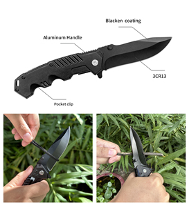 Dao gấp đa năng ngoài trời, săn bắn, cắm trại, sinh tồn, thép không gỉ, cán nhôm đen, bán buôn - Product Image 3
