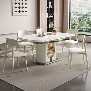 Set di Tavolo da Pranzo Allungabile in Marmo e Legno con Sedie, Design Moderno e Lussuoso per 4-6 Persone, Arredamento Bianco per Sala da Pranzo e Cucina - Product Image 1