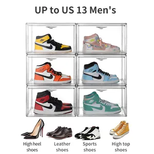 Commercio all'ingrosso di plastica trasparente Sneaker impilabile scarpe scatole di immagazzinaggio di goccia anteriore acrilico tipo magnetico chiaro scatola di scarpe