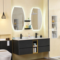 Meuble de salle de bain minimaliste avec double vasque en céramique et tiroirs à fermeture douce écologiques pour hôtels et villas