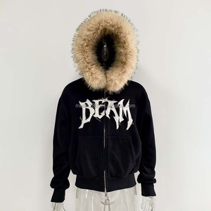 Clothing Custom Faux Fur Hoodie <b>Zip</b> <b>up</b> <b>Jackets</b> Coat Cotton 460 Gsm French Terry Patch Embroidery Faux Fur Hoodies Manufacturer - Product Image 1