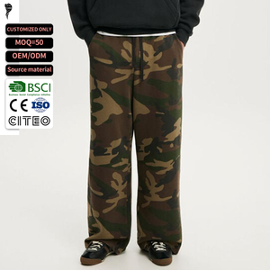 Pantalon de survêtement camouflage pour homme, coupe large, taille élastique, décontracté, ample, respirant, en coton - Product Image 1